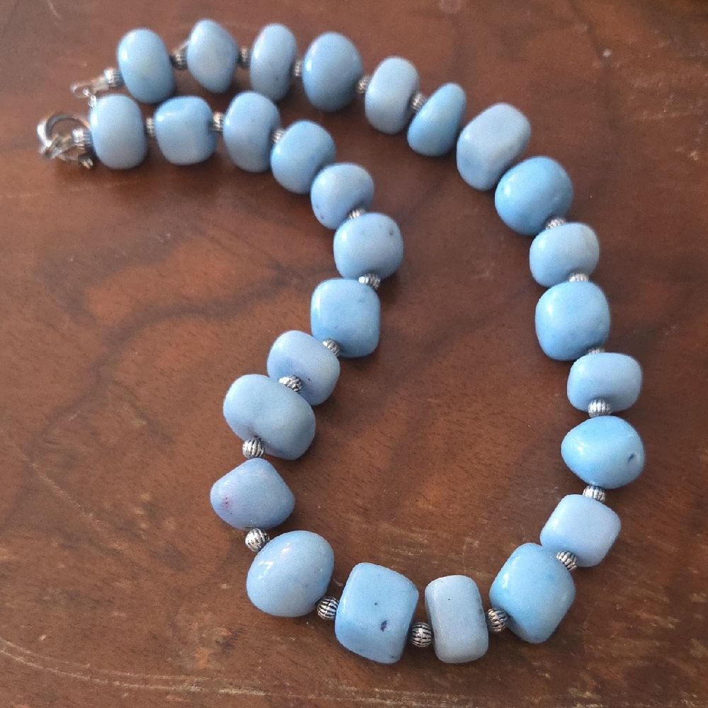 Handmade Light Blue Beaded Collar Necklace